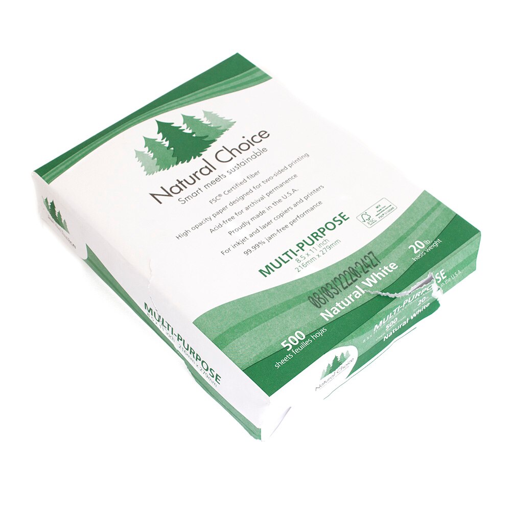 White, Printer & Filler Paper, Art & School, 8.5"x11", Natural Choice, 30% Recycled, 20#, 702007
